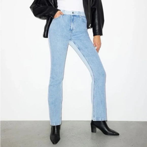 Dynamite Candice Two tone Boot cut  Jeans High Rise Waist Denim Cotton Blue 25 - Picture 1 of 15
